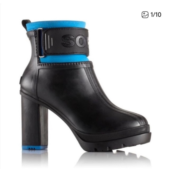 Sorel Black and Blue Women's Heeled Waterproof Booties - Picture 1 of 8